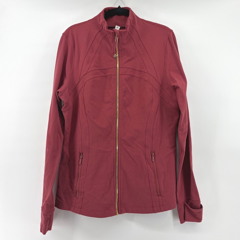 Lululemon Define Jacket Dark Red Gold Zipper Size 14 LW4BSKS